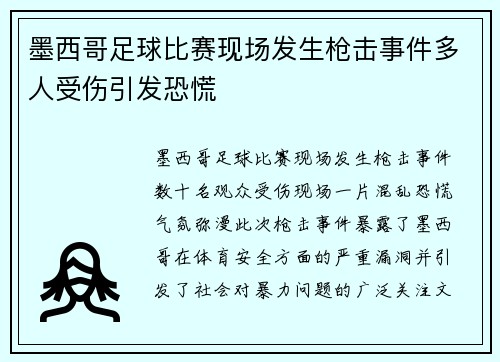 墨西哥足球比赛现场发生枪击事件多人受伤引发恐慌